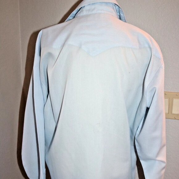 Panhandle Slim Shirt Mens 17-36 Blue Pinstripe Western Pearl Snap Made USA - Picture 10 of 16